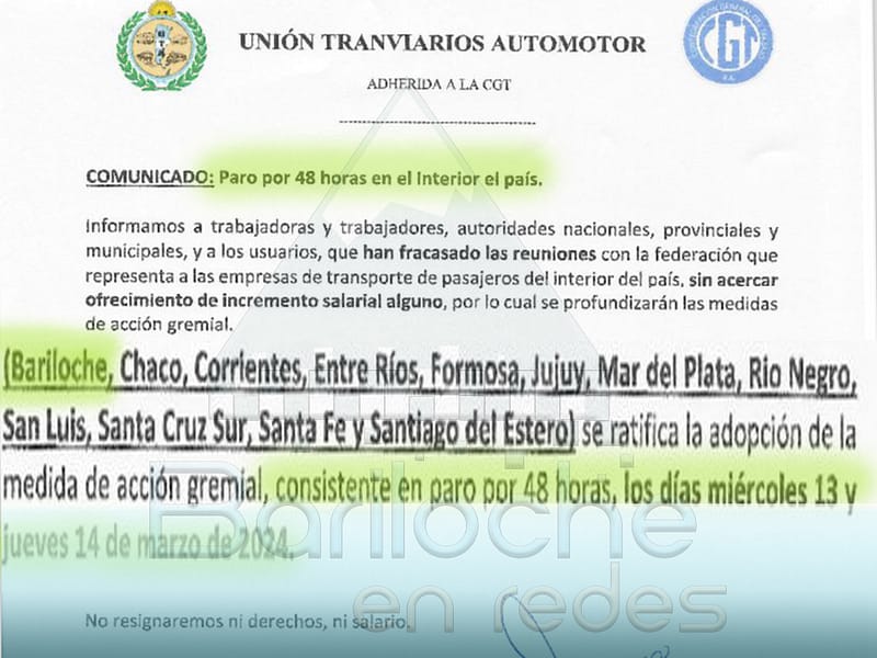 Mantienen el Paro de Colectivos en Bariloche. Levantan las medidas en el servicio de Dina Huapi.